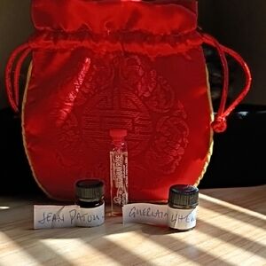 Red Satin Drawstring Pouch with Mini Vials